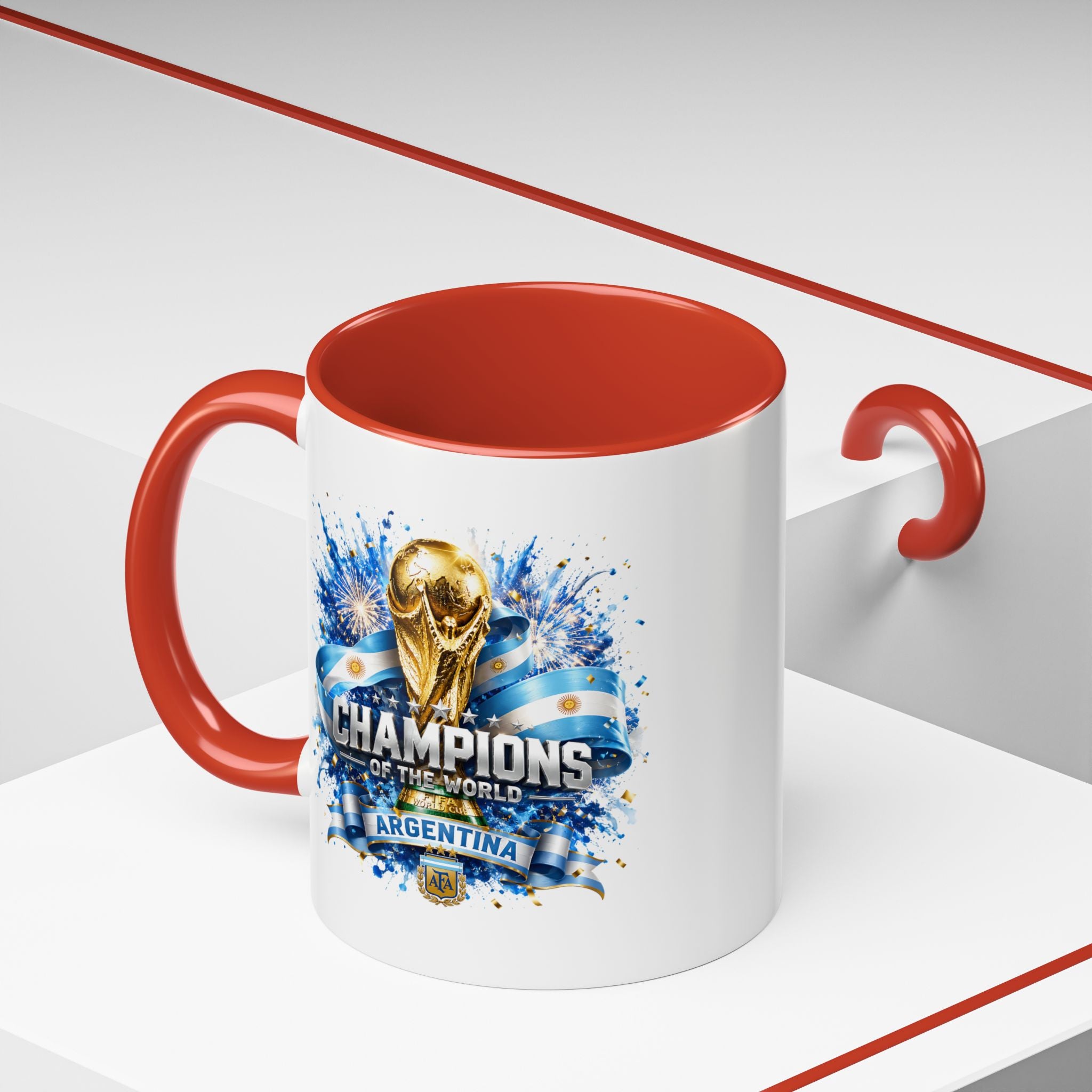 Argentina World Champions Coffee Mug — 'Champions of the World' Soccer Trophy Design
