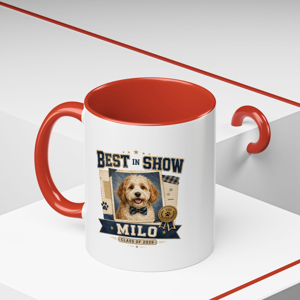 Milo Bailey Dog Dad Mom Best in Show Personalized Dog Mug — "Milo" Photo Accent Coffee Mug