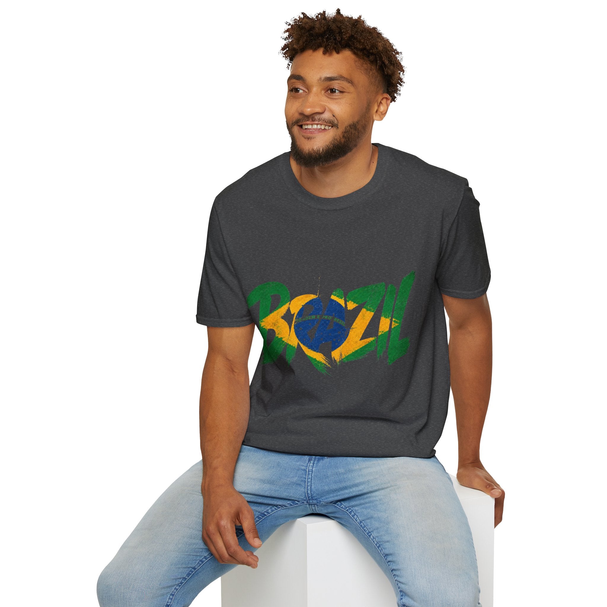Brazil Flag Graphic T-Shirt — Bold Brazil Script with National Flag Motif