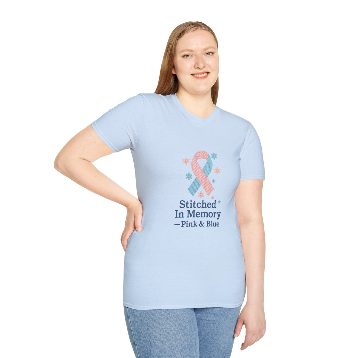 In Memory Pink & Blue Ribbon T-Shirt — "Stitched In Memory" Awareness Tee - Trending Now - October 2026