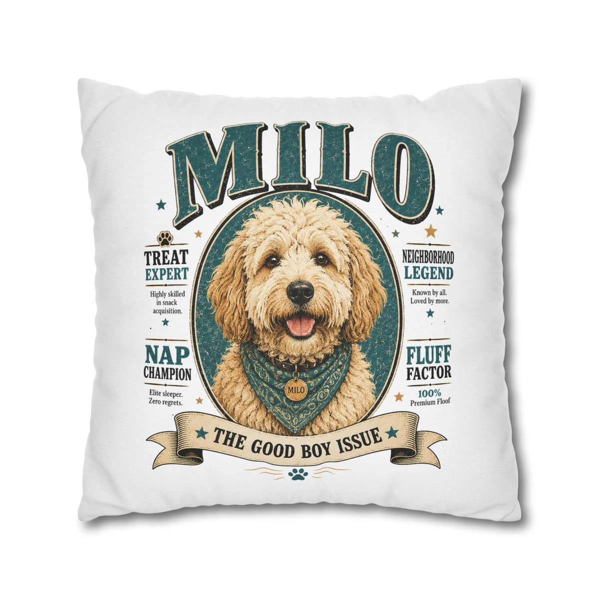 Dog Pillowcase — Personalized "Milo: The Good Boy Issue" Decorative Throw Pillowcase Milo Bailey Dog Dad Mom