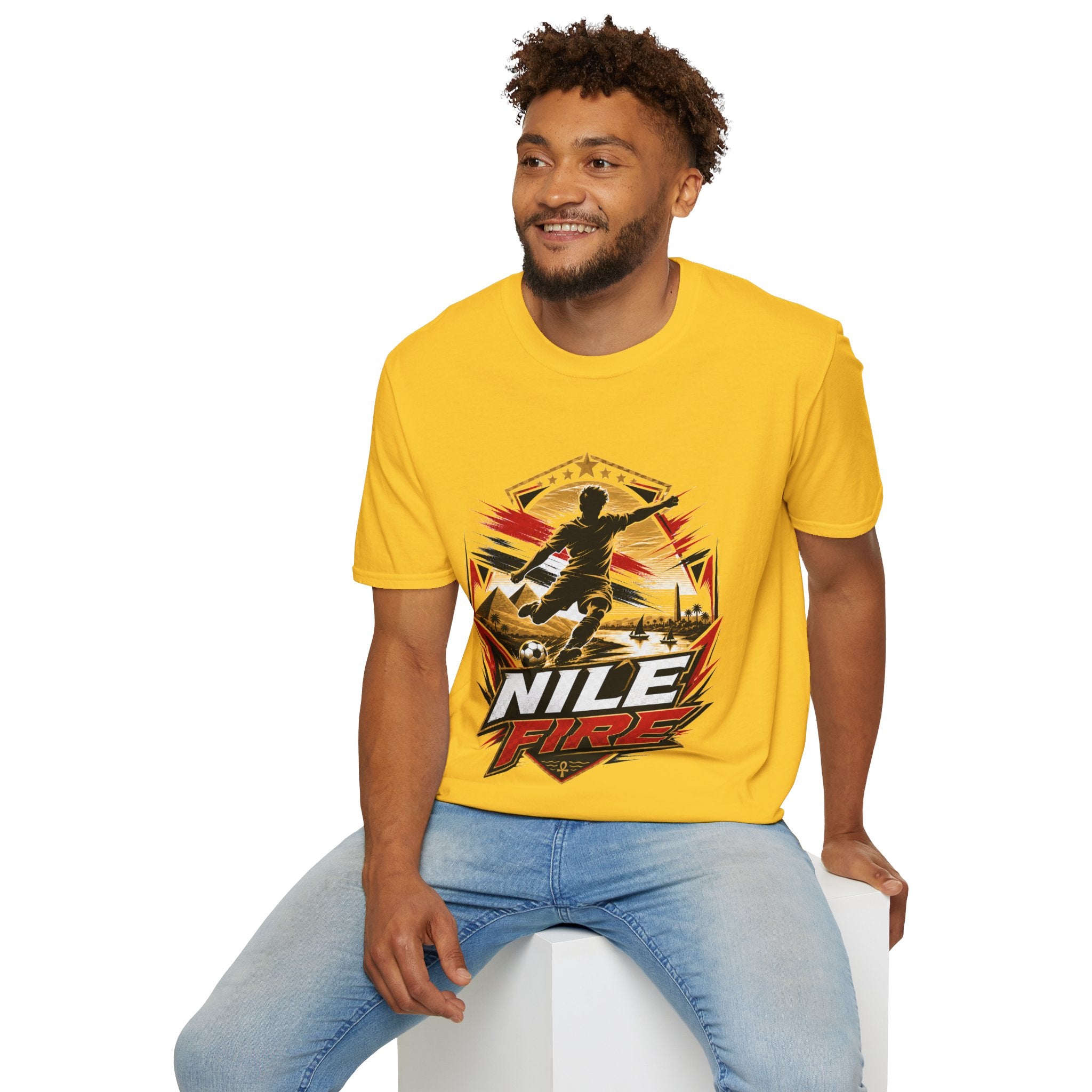 Egypt Soccer Player Nile Fire Graphic T-Shirt — Retro Athletic Team Tee