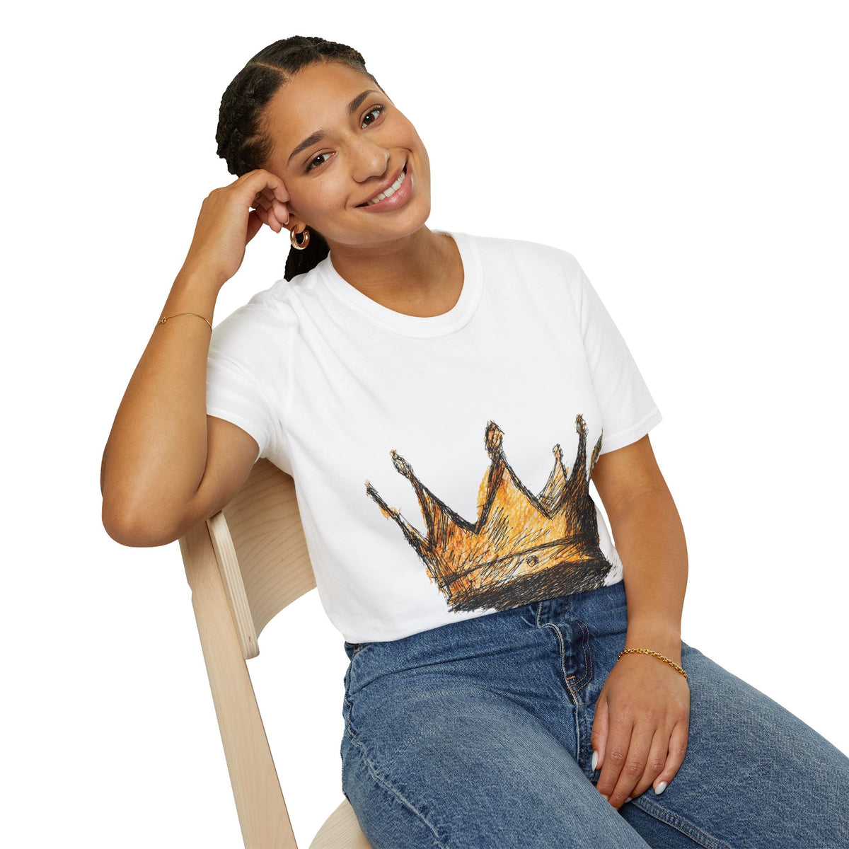 Crowned Sketch T‑Shirt — Hand‑Drawn Gold Crown Graphic Tee