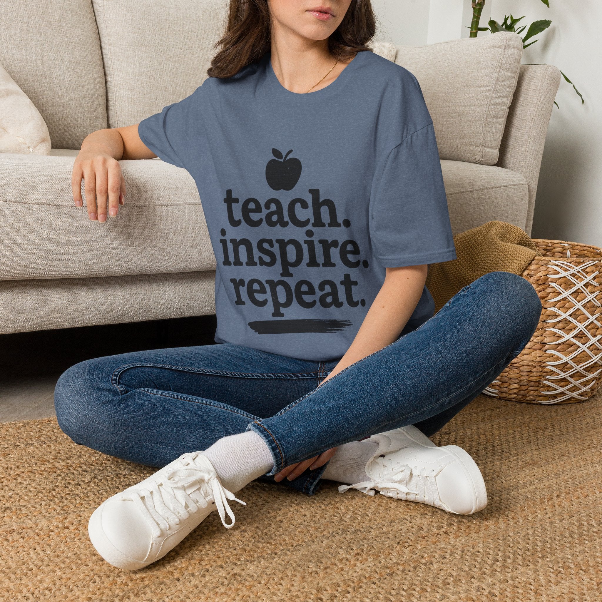 Teach. Inspire. Repeat. T‑Shirt — Teacher Apple Graphic Tee - Trending Now - August 2026 Trends - Everyday T-Shirt