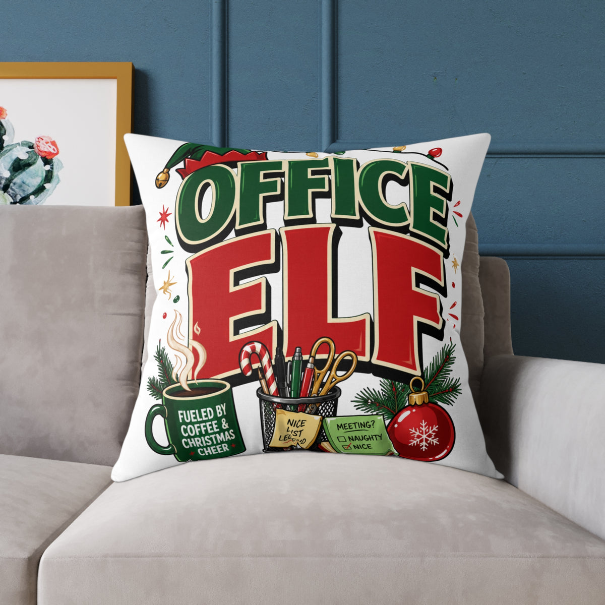 Office Elf Christmas Pillow