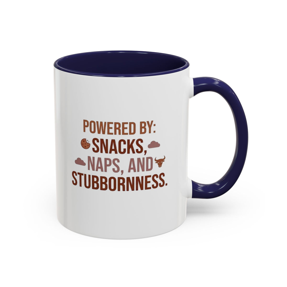 Taurus Coffee Mug - "Powered by Snacks, Naps, and Stubbornness" Accent Ceramic Mug