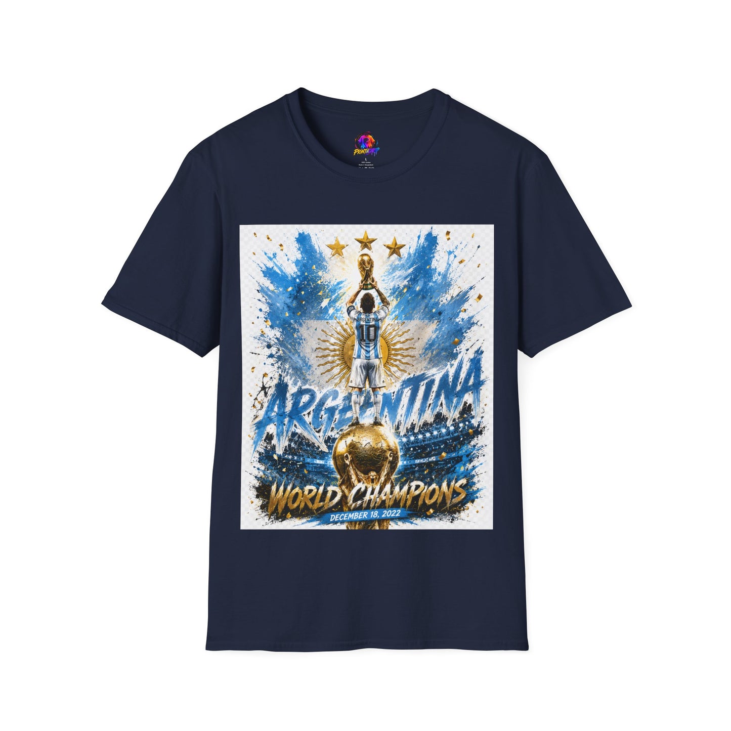 Argentina World Champions T‑Shirt — Soccer World Cup 3 Stars Tribute