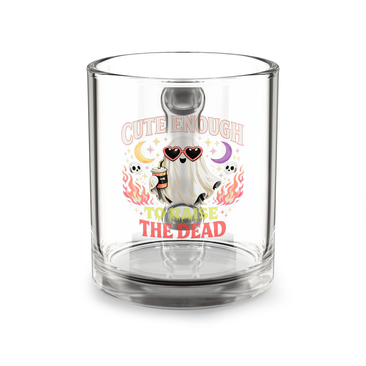 Halloween Glass Mug 10 oz  Cute Ghost 'Cute Enough to Raise the Dead' 10oz Glass Mug