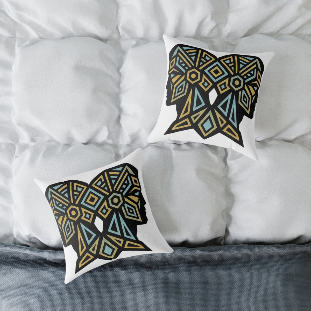 Gemini Zodiac Geometric Elephant Throw Pillow — Boho Tribal Canvas Accent