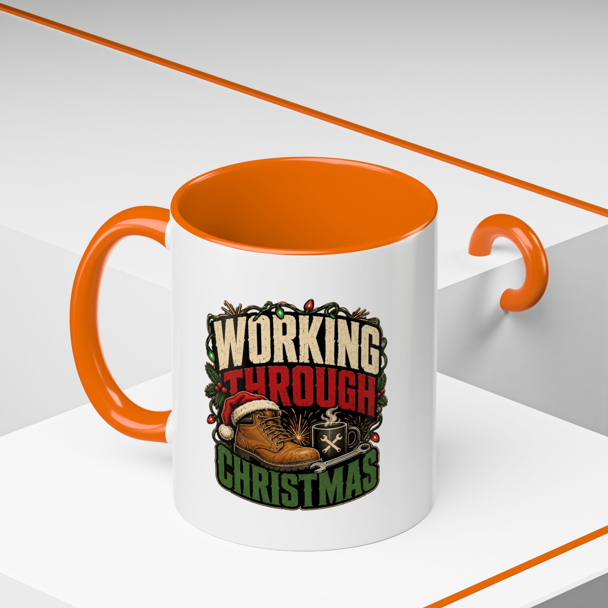 Modern Day Christmas Working Through Christmas Coffee Mug — Funny Holiday Work & Overtime Gift