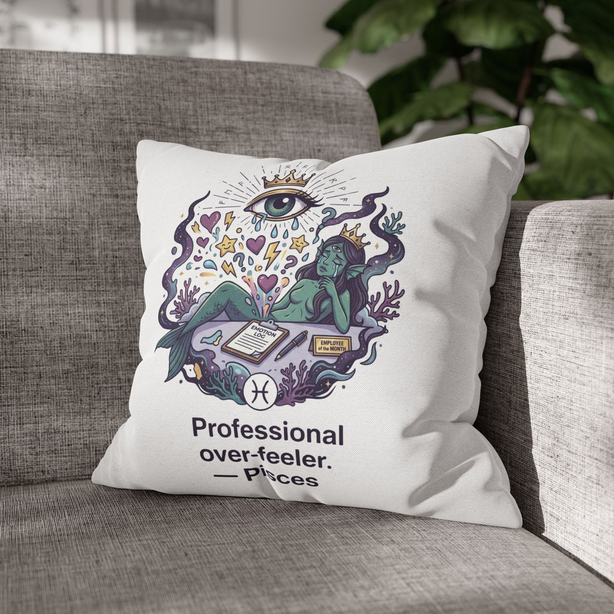 Pisces Zodiac Pillowcase — "Professional Over-Feeler" Decorative Square Pillowcase