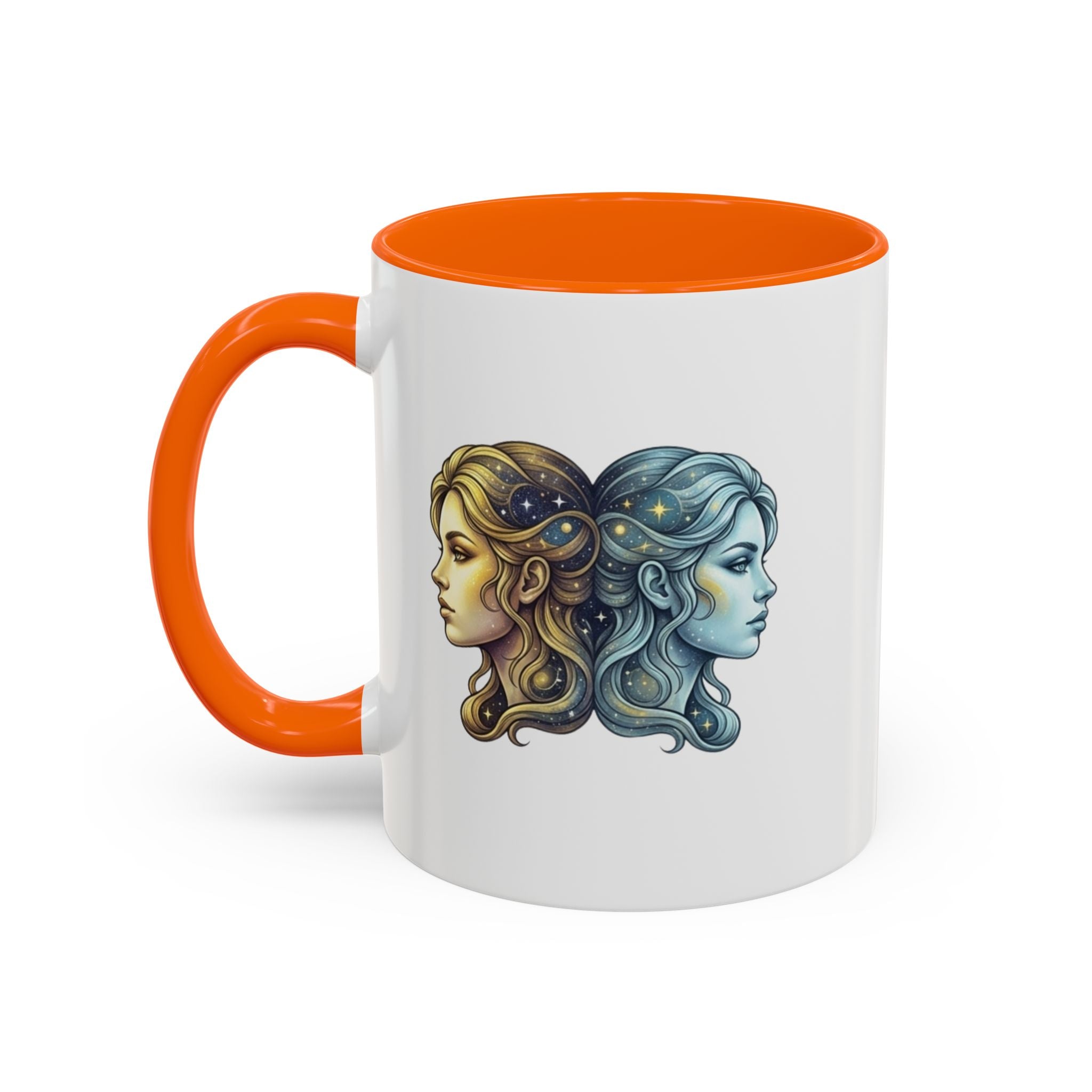 Gemini Zodiac Accent Coffee Mug — Dual Faces Astrology Design