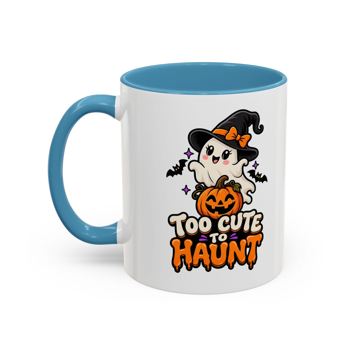 Halloween Coffee Mug - 'Too Cute to Haunt' Ghost Pumpkin Accent Mug