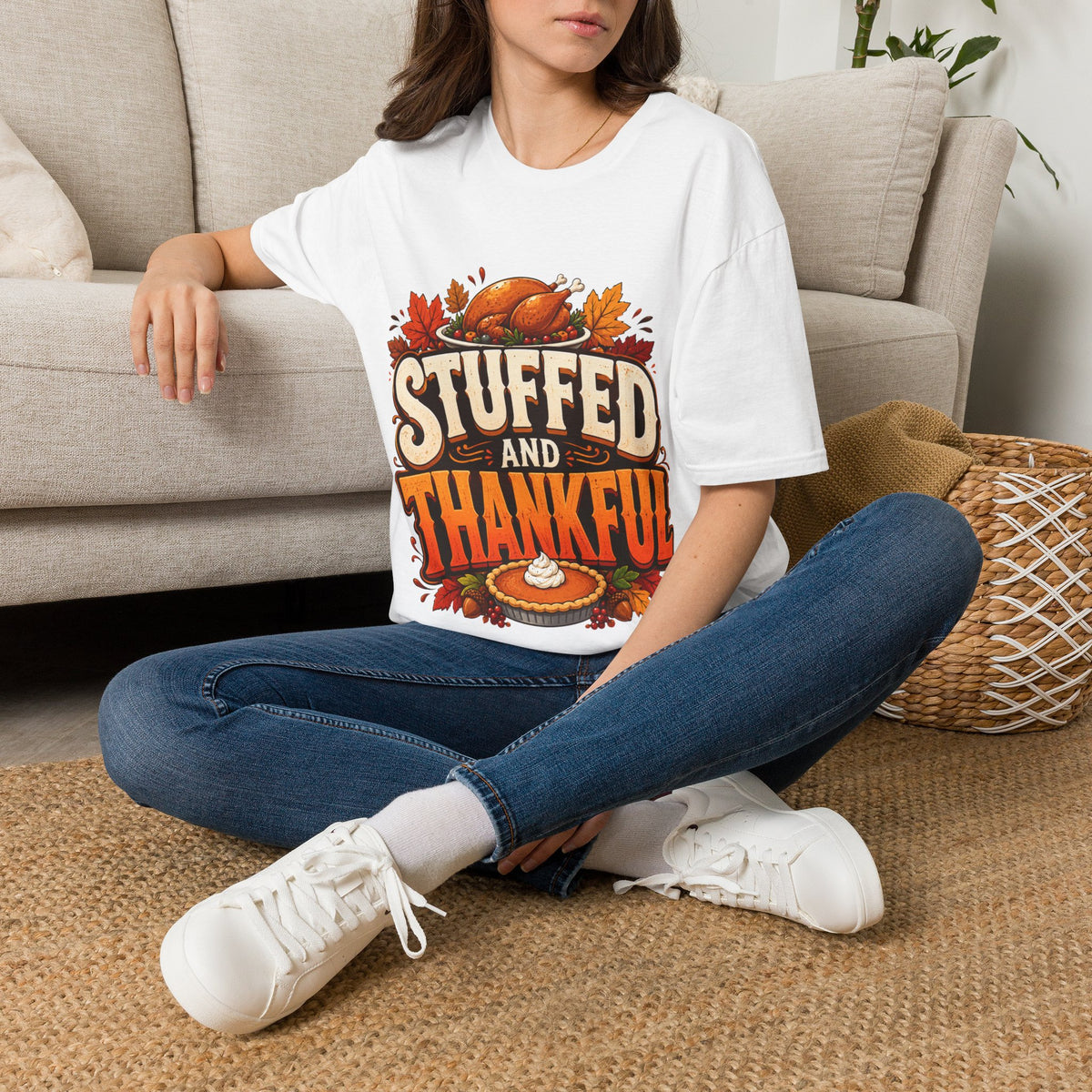 Thanksgiving T-Shirt — "Stuffed and Thankful" Turkey Design