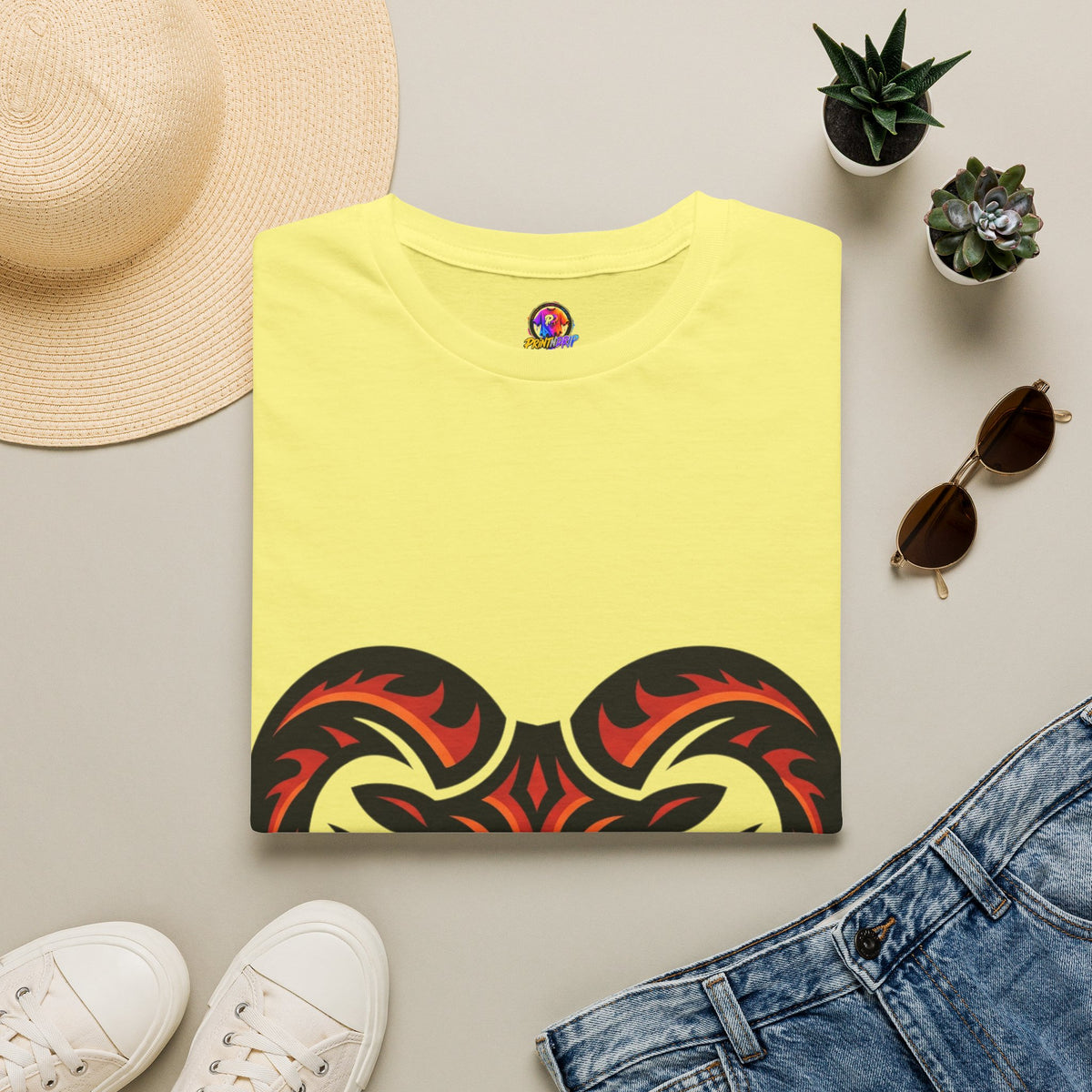 Aries Zodiac Ram Head Graphic T-Shirt — Tribal Flame Aries Design