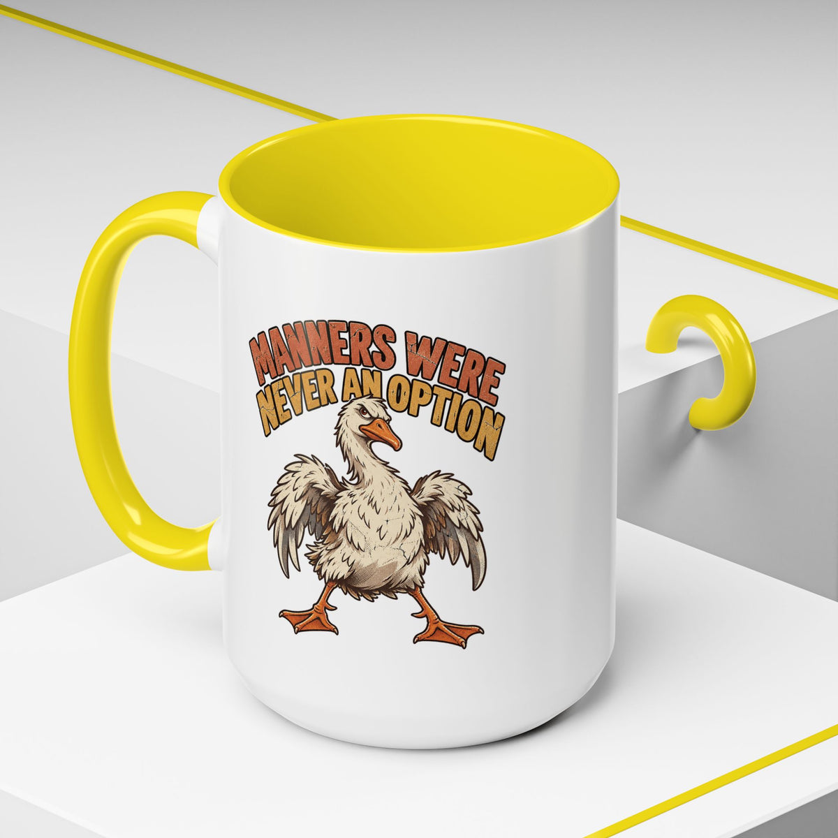 Coffee Mug — "Manners Were Never An Option" Funny Rude Chicken Accent Mug