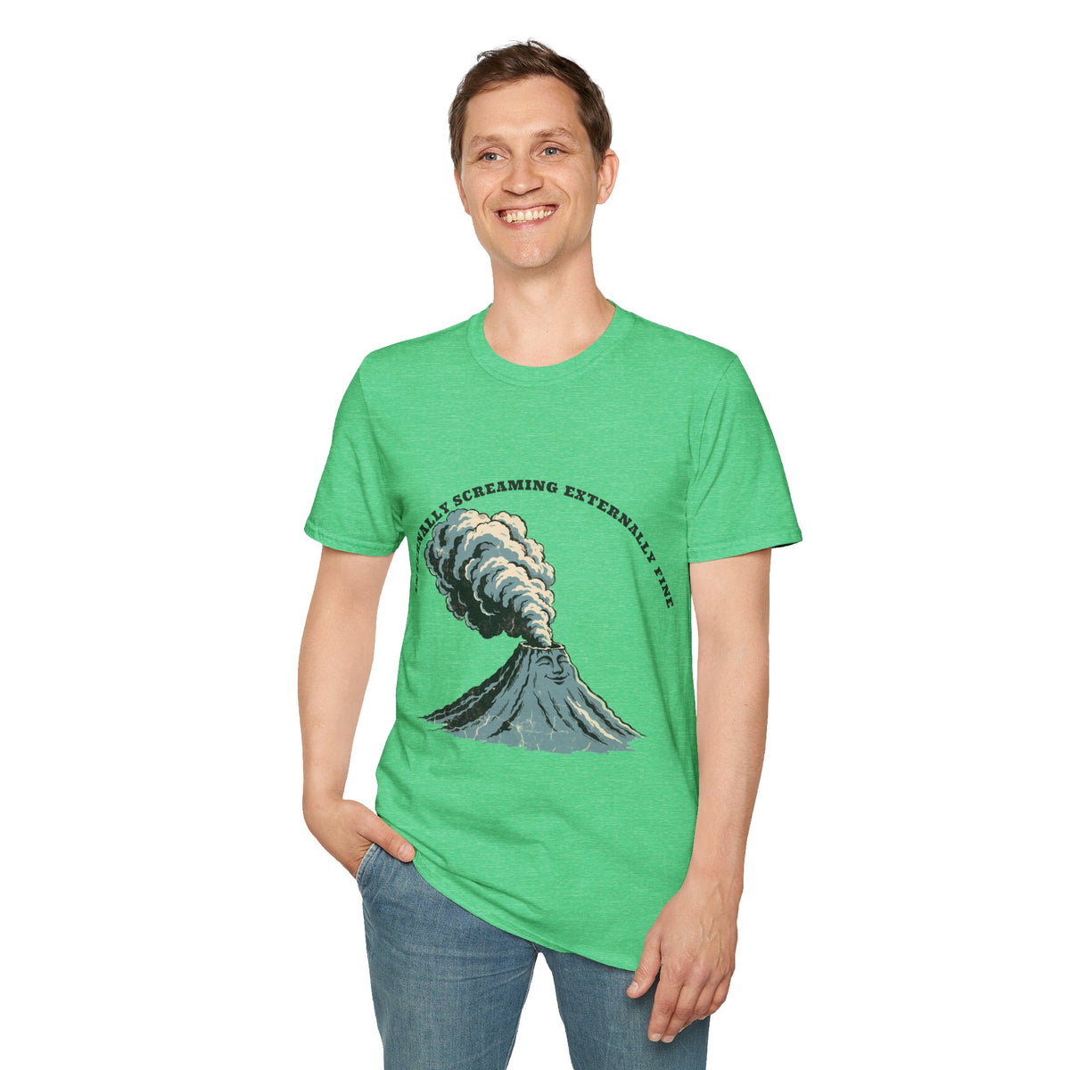 "Internally Screaming Externally Fine" Volcano Graphic Tee - Funny Relatable Meme White T-Shirt - Trending Now - September 2026