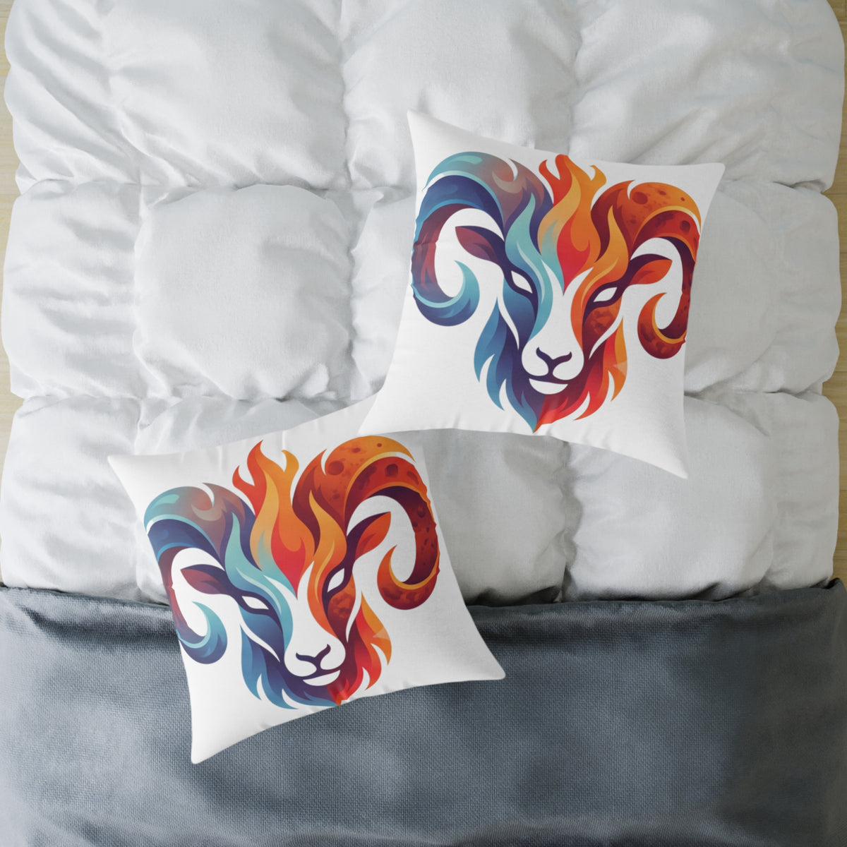 Aries Zodiac Flame Ram Art Pillow – Colorful Zodiac Aries Throw Pillow