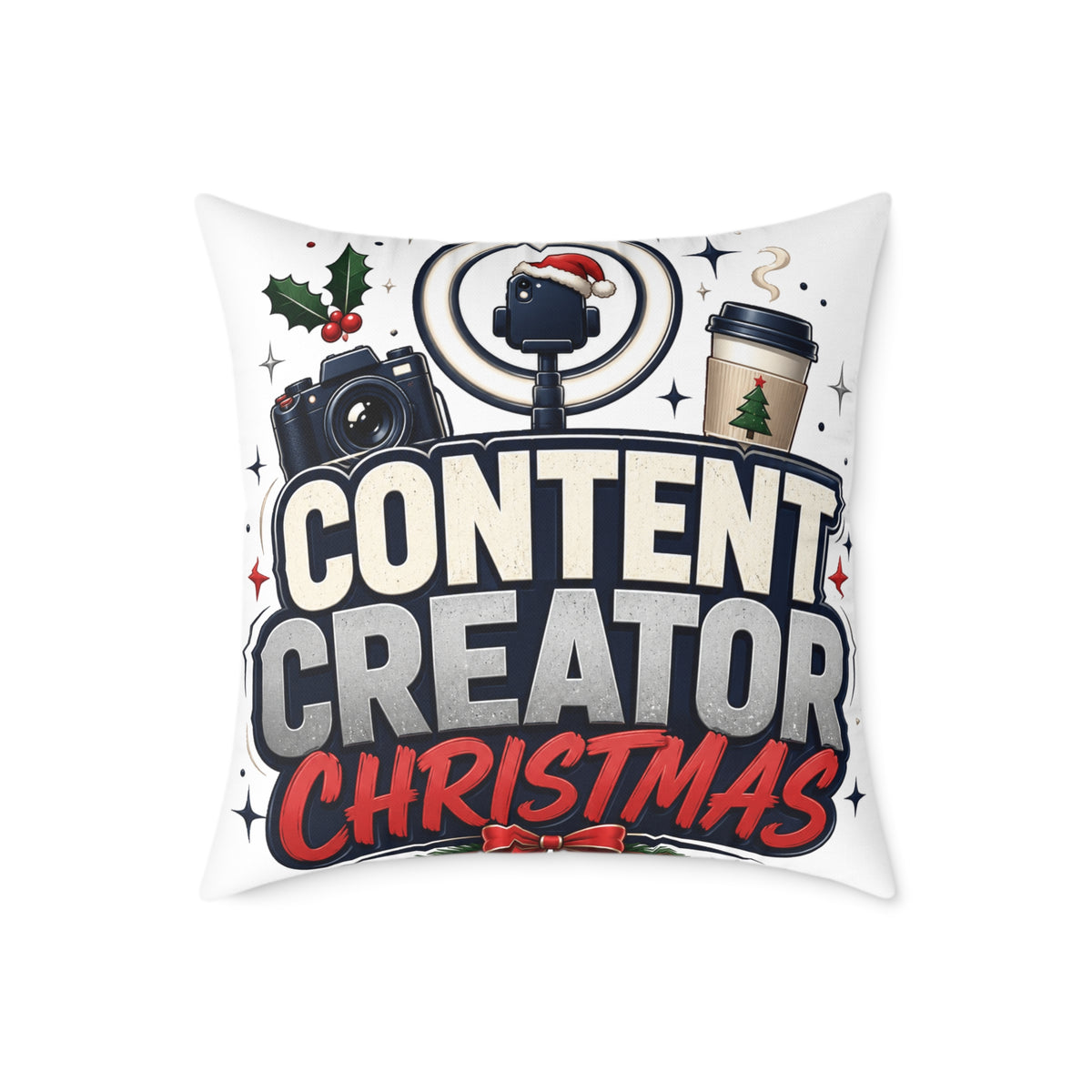 Modern Day Christmas Content Creator Christmas Square Poly Canvas Pillow