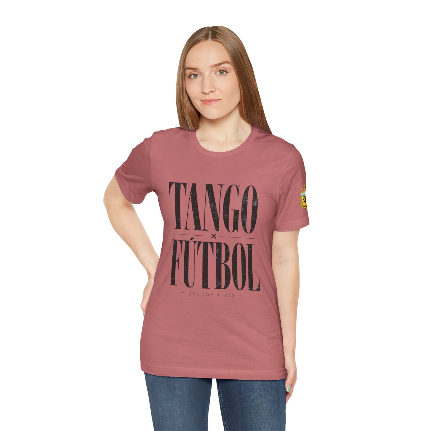 Argentina - Tango y Fútbol Graphic Tee - Bold Serif Soccer & Dance Shirt