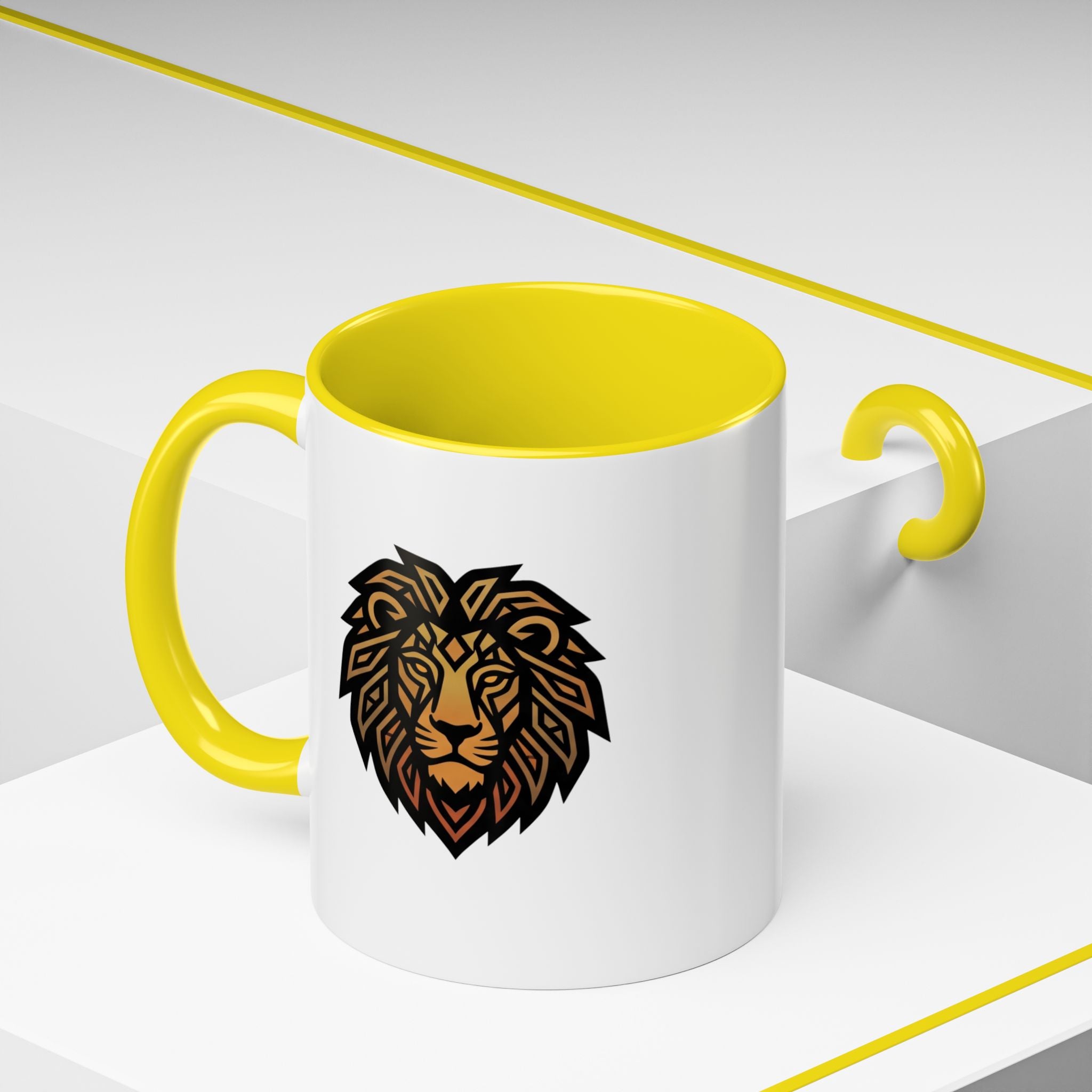 Lion Head Accent Coffee Mug — Bold Geometric Mane Design