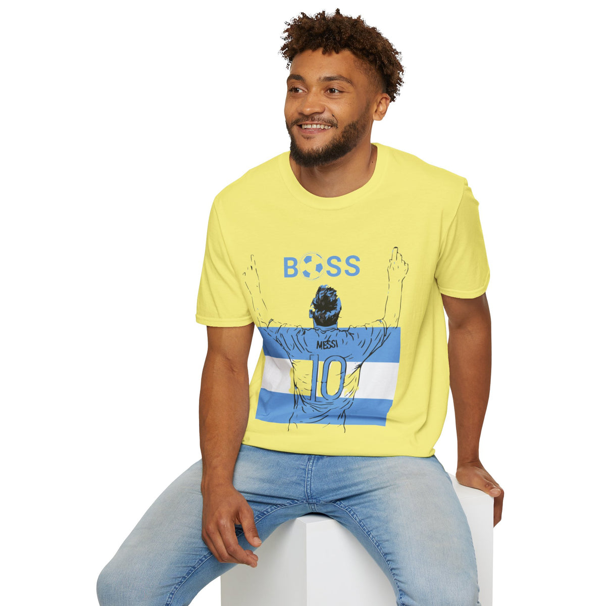 Soccer Boss T‑Shirt — 'BOSS' Striped Football Player Graphic Tee