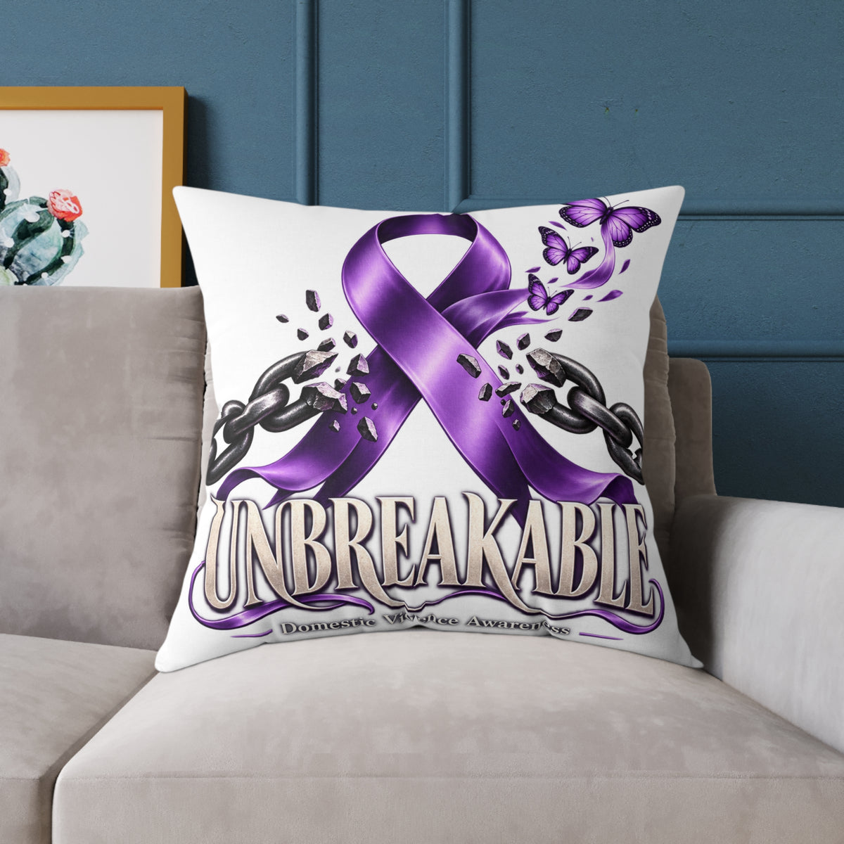 Domestic Violence Unbreakable Purple Ribbon Throw Pillow