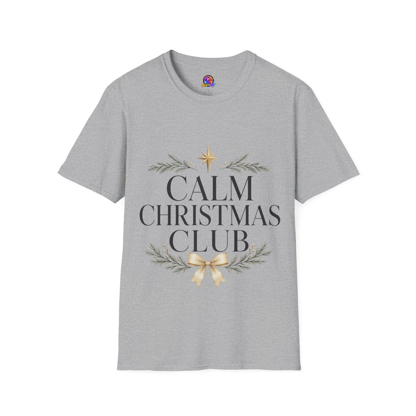 Calm Christmas Club T-Shirt — Holiday Relaxed Tee with Star & Pine Design