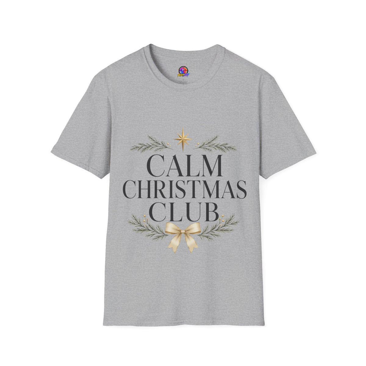 Calm Christmas Club T-Shirt — Holiday Relaxed Tee with Star & Pine Design