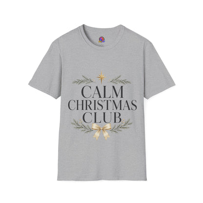 Calm Christmas Club T-Shirt — Holiday Relaxed Tee with Star & Pine Design