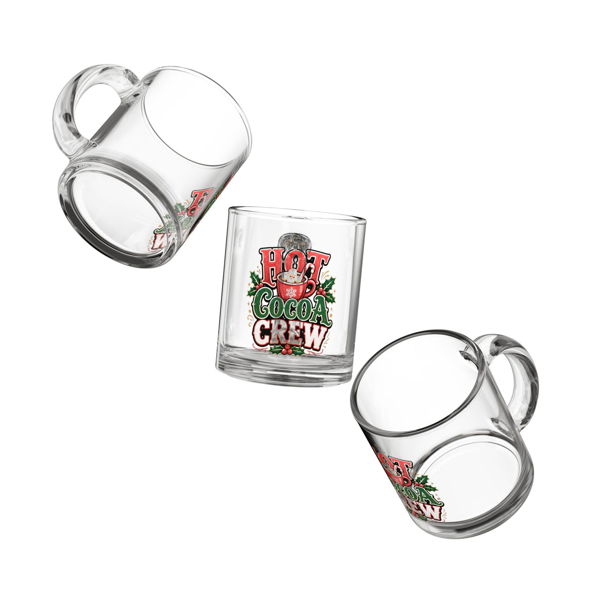 Christmas Glass Mug 10 oz Hot Cocoa Crew Glass Mug — 10oz Festive Holiday Hot Chocolate Cup