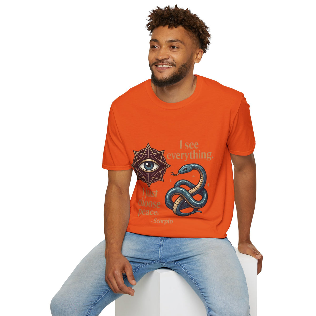 Scorpio “I See Everything” Zodiac T‑Shirt — Astrological Snake & All‑Seeing Eye Design