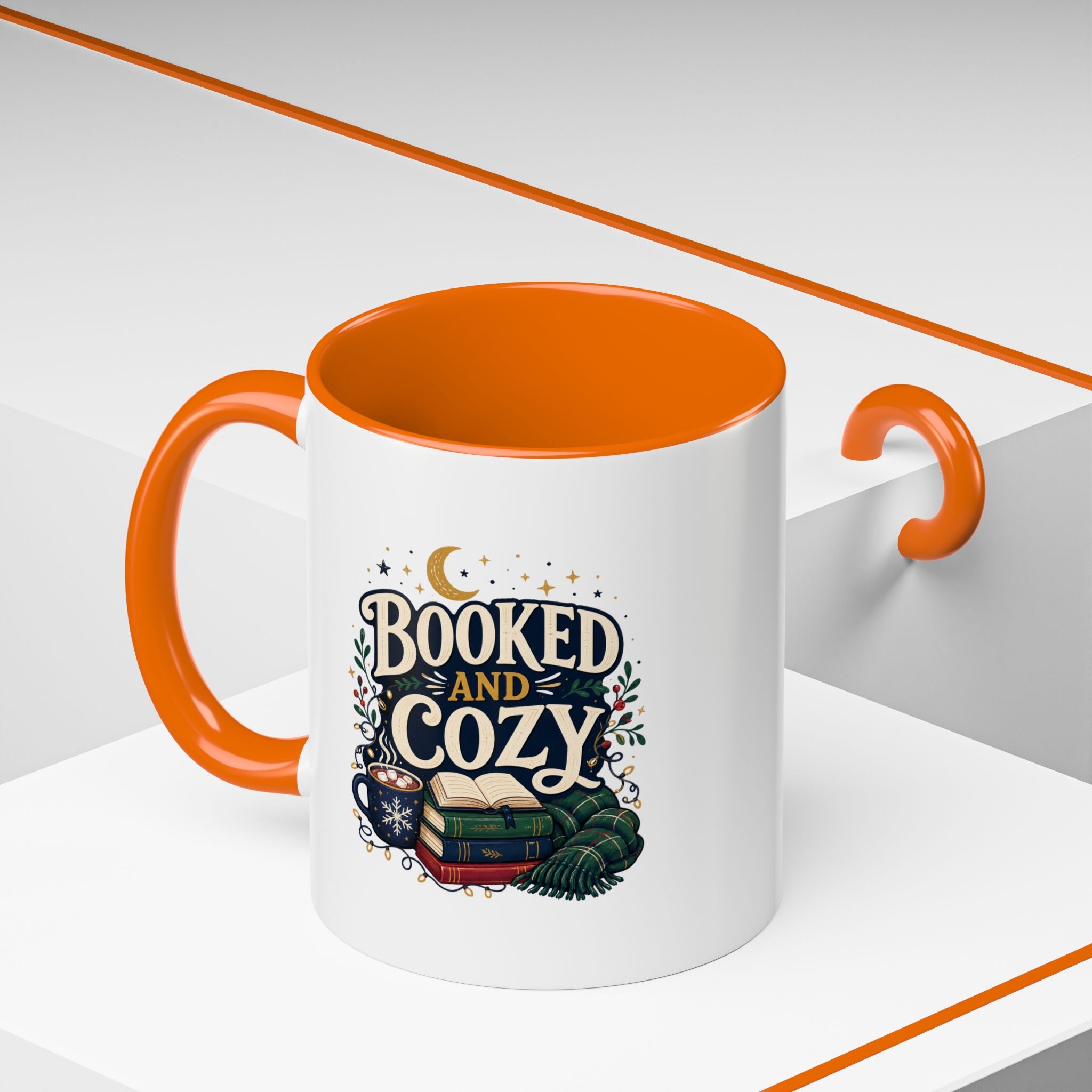 Modern Day Christmas Booked and Cozy Accent Coffee Mug — Book Lover Tea & Coffee Cup (11/15oz)