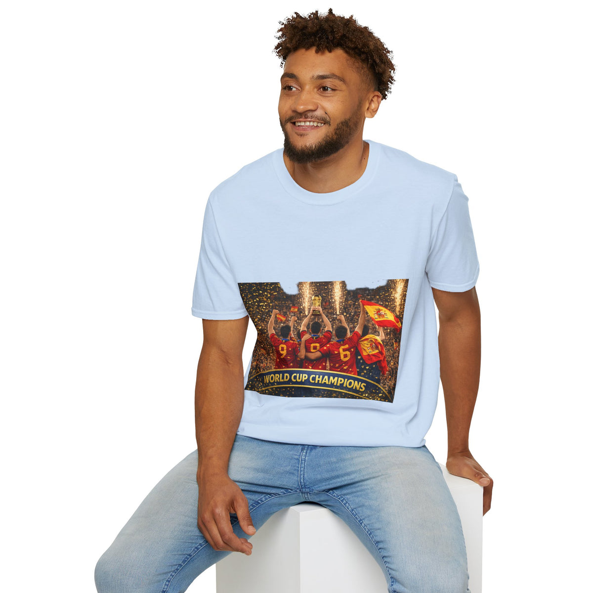 Spain World Cup Champions T‑Shirt — Soccer Trophy Celebration Tee