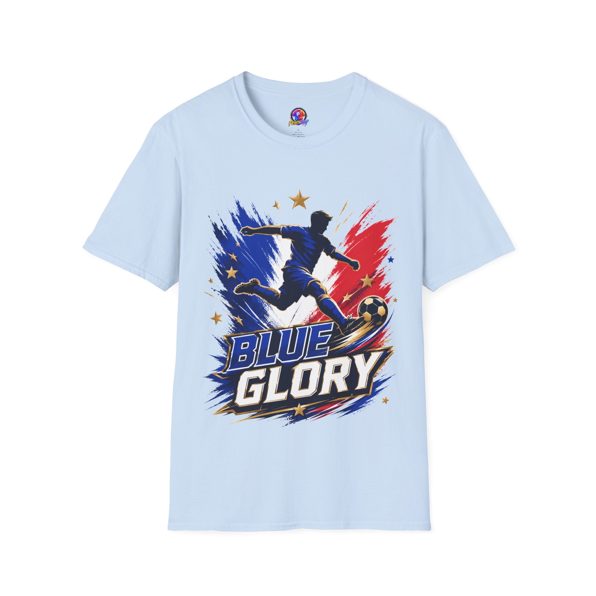 France Soccer T-Shirt — "Blue Glory" Red, White & Blue Player Graphic
