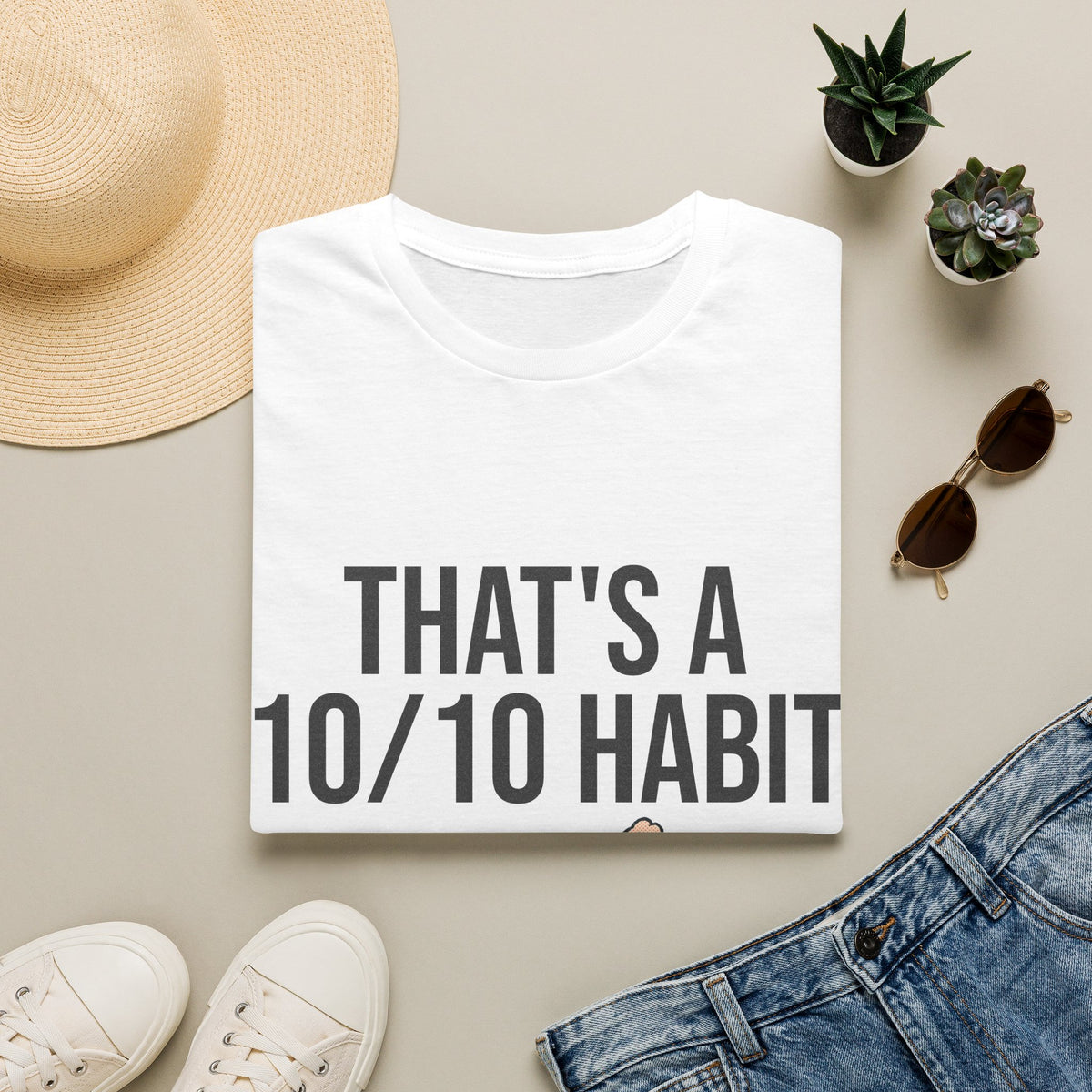 "That's A 10/10 Habit" Funny Gym Coffee Cup Tee - Retro Cartoon Fitness Caffeine White T-Shirt - Trending Now - September 2026