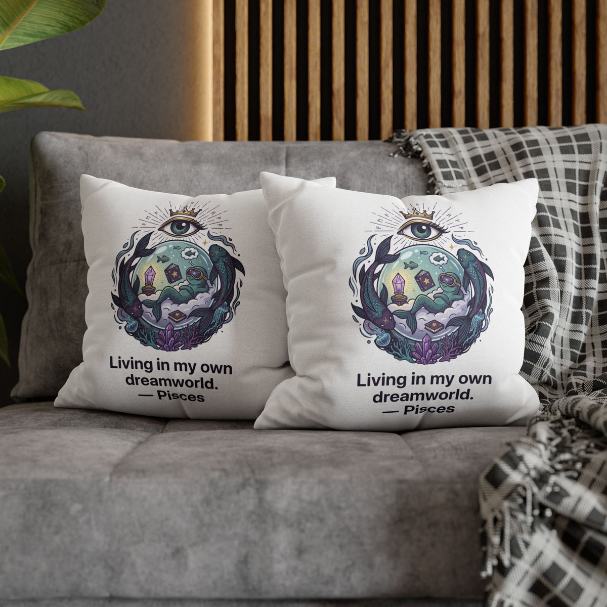 Pisces Dreamworld Decorative Pillowcase — "Living in my own dreamworld" Zodiac Cushion Cover