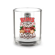 Christmas Glass Mug 10 oz Glass Mug — "Runs On Cocoa" Holiday Hot Chocolate Glass Mug, 10oz