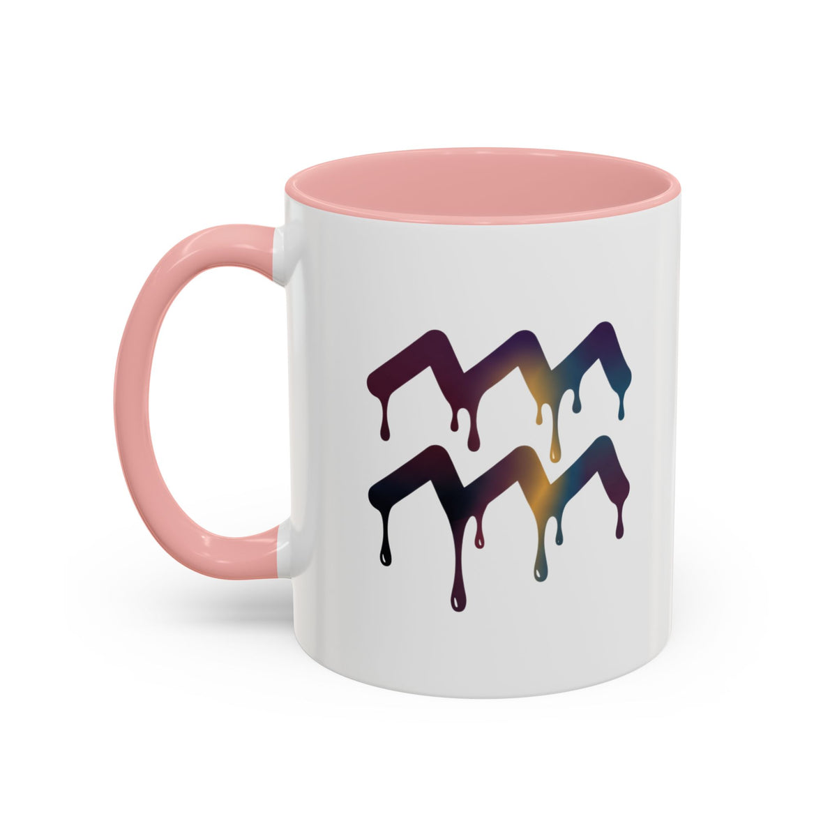 Aquarius Zodiac Dripping Rainbow Chevron Accent Coffee Mug —  Color-Accent Ceramic Mug