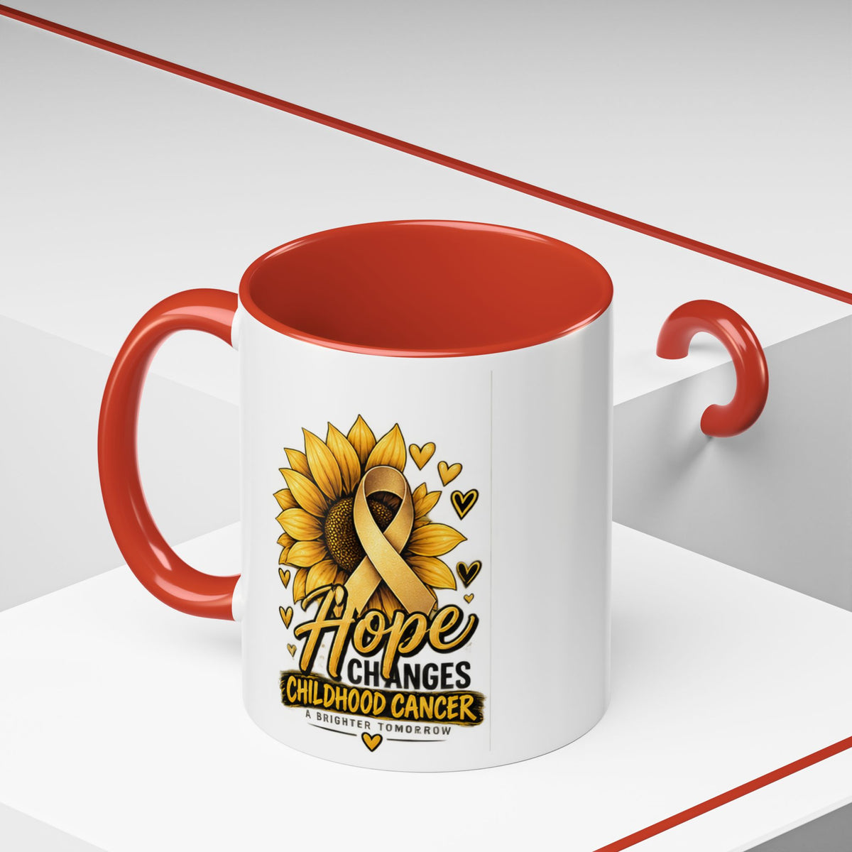 Hope Changes Childhood Cancer Mug – Gold Ribbon Sunflower Accent Coffee Cup (11/15oz)