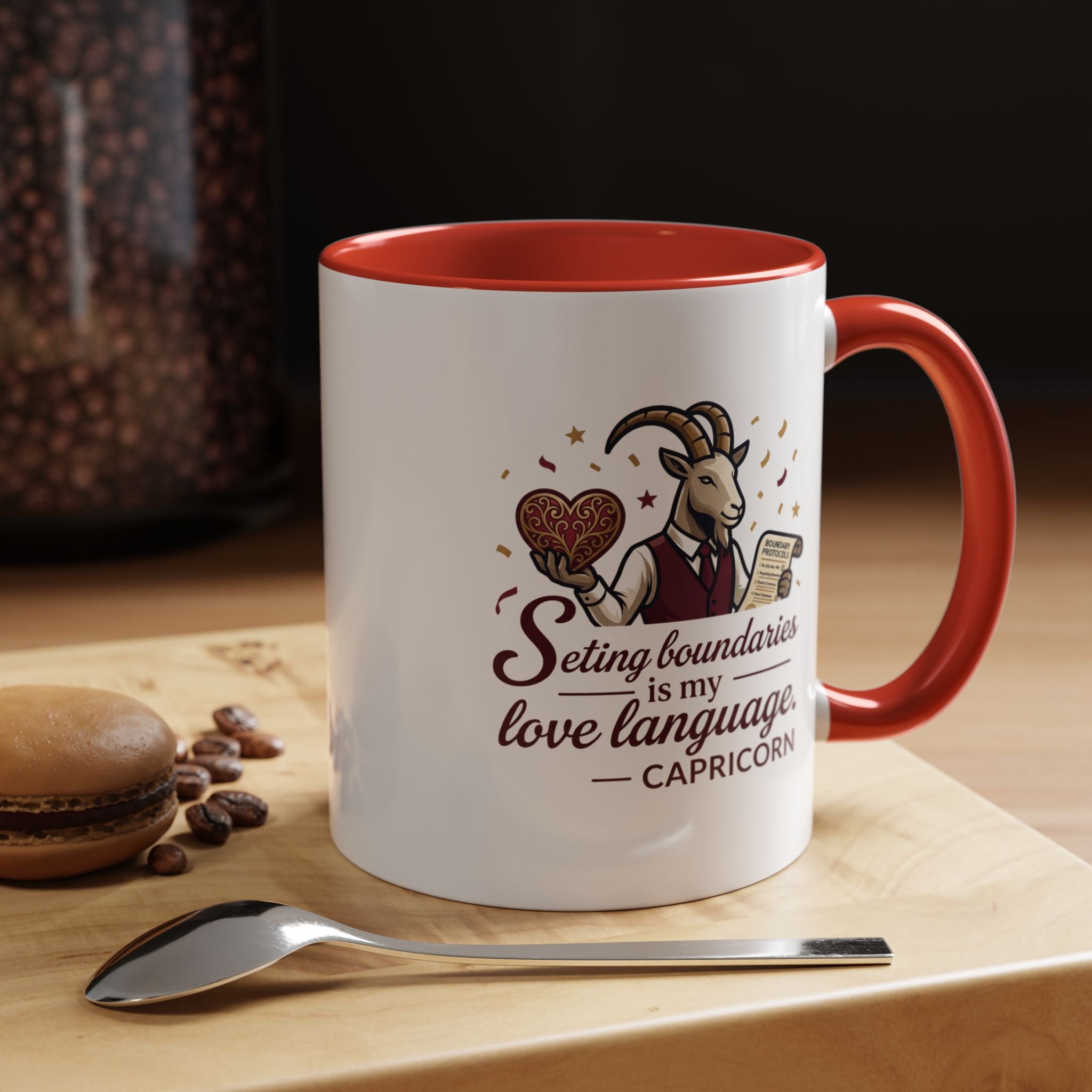 Capricorn Zodiac Coffee Mug — "Setting Boundaries Is My Love Language" Accent Mug
