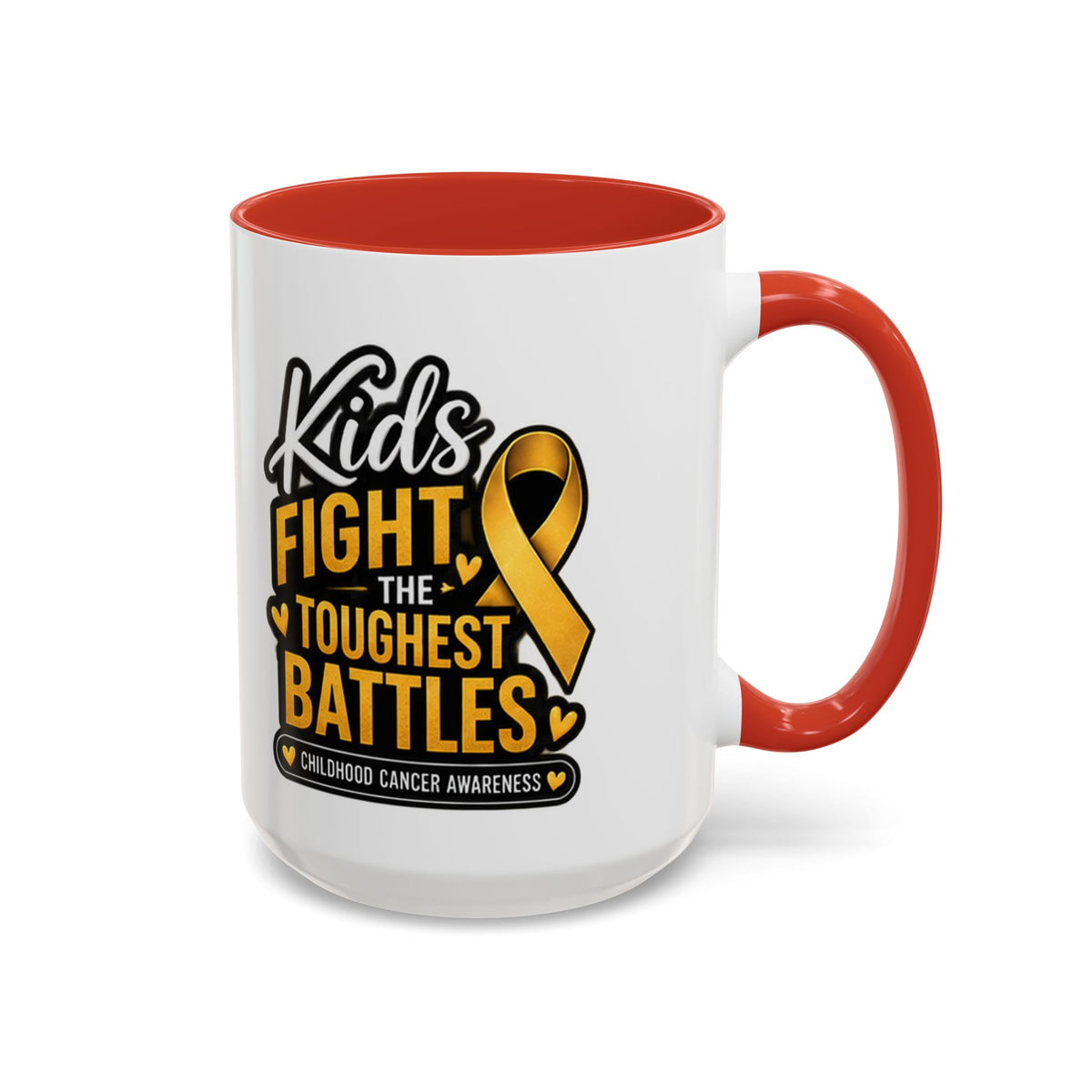 Childhood Cancer Awareness Accent Coffee Mug - "Kids Fight the Toughest Battles" (11/15oz)