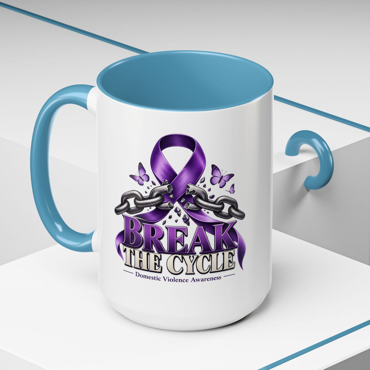 Break the Cycle Coffee Mug – Domestic Violence Awareness Purple Ribbon (11/15oz)