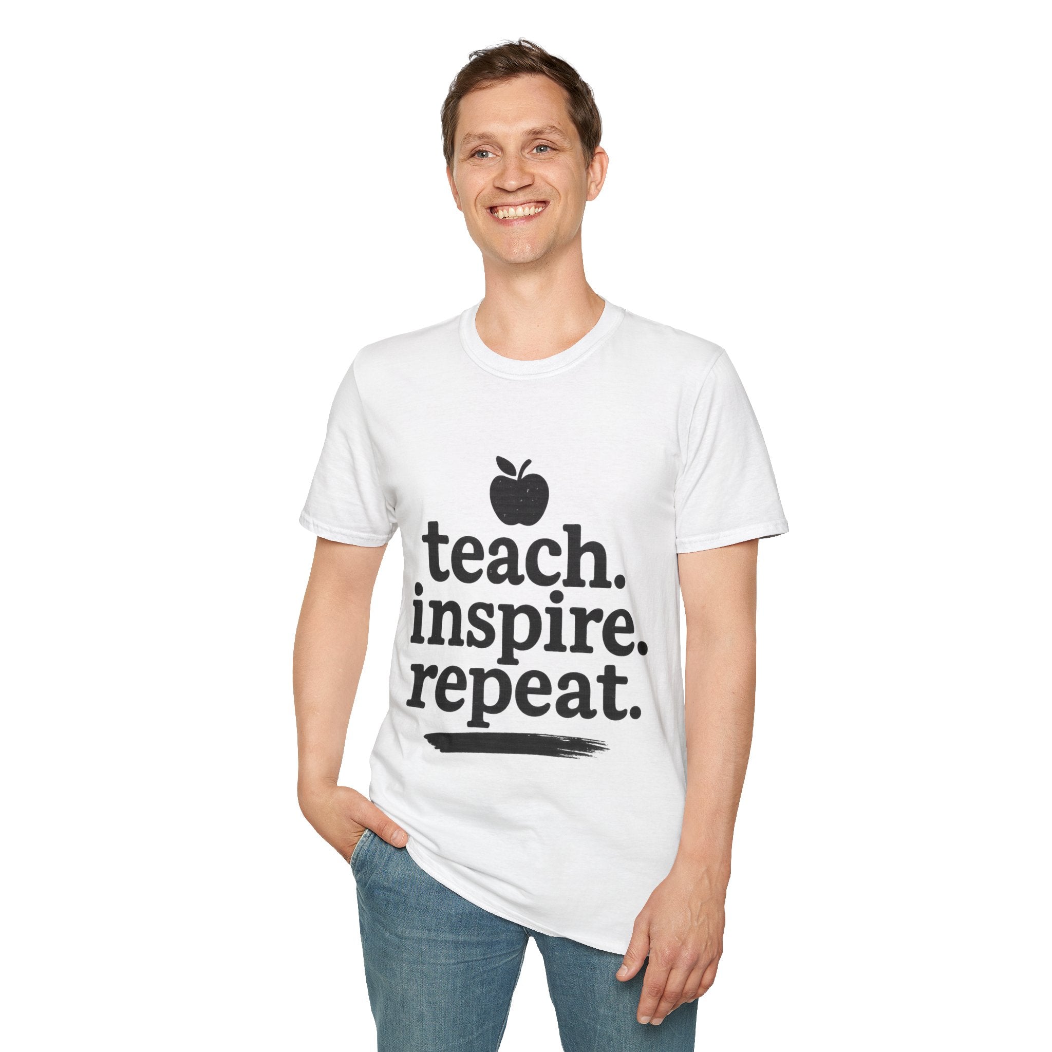 Teach. Inspire. Repeat. T‑Shirt — Teacher Apple Graphic Tee - Trending Now - August 2026 Trends - Everyday T-Shirt