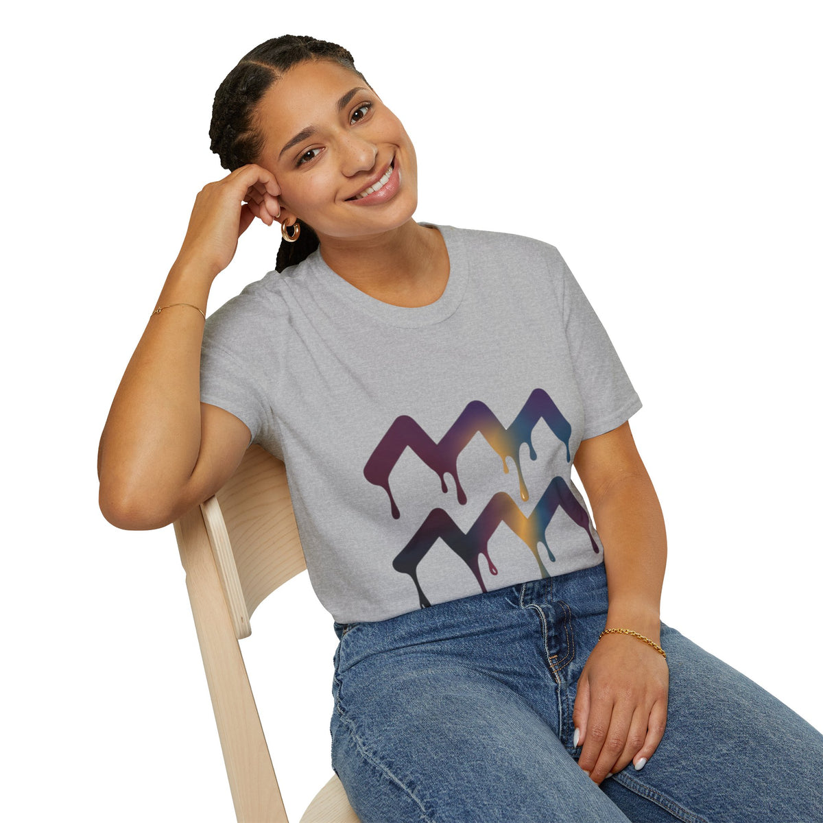 Aquarius Zodiac Dripping Chevron Graphic T-Shirt