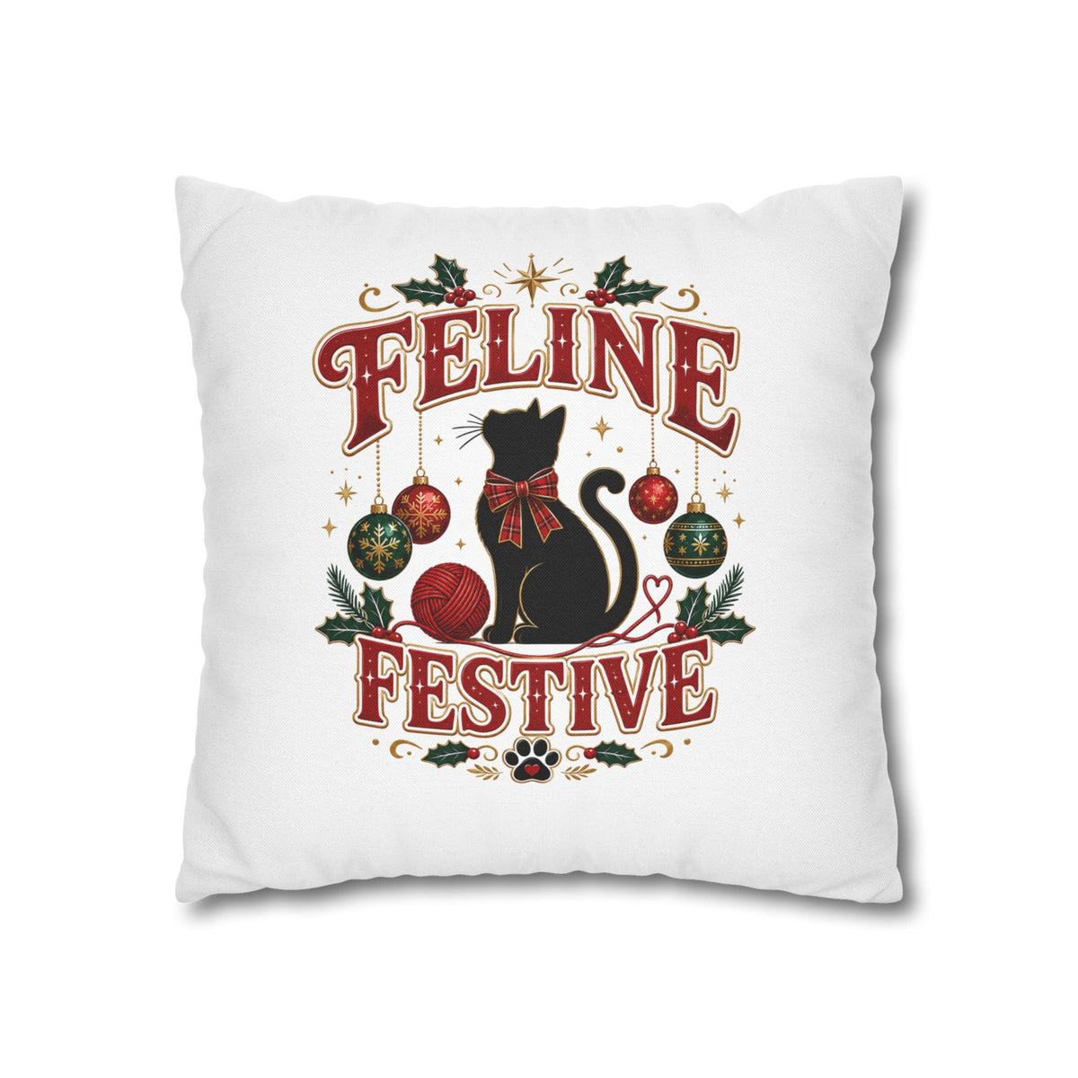 Feline Festive Christmas Pillowcase — Christmas Cat Decorative Throw Pillow Cover