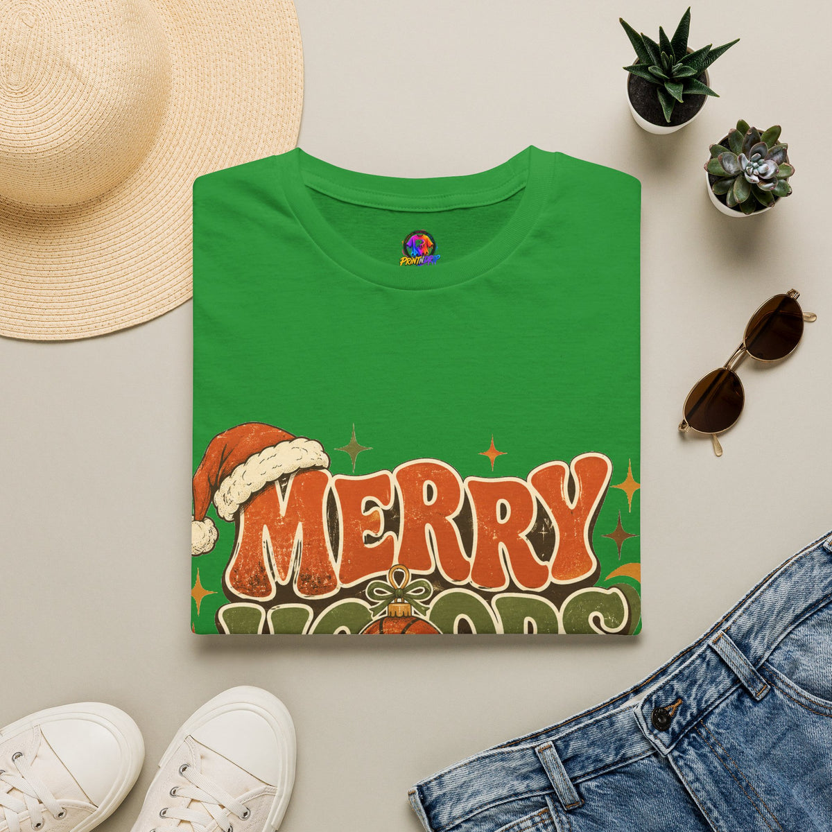 Merry Hoops Mood T-Shirt — Retro Holiday Basketball Christmas Tee