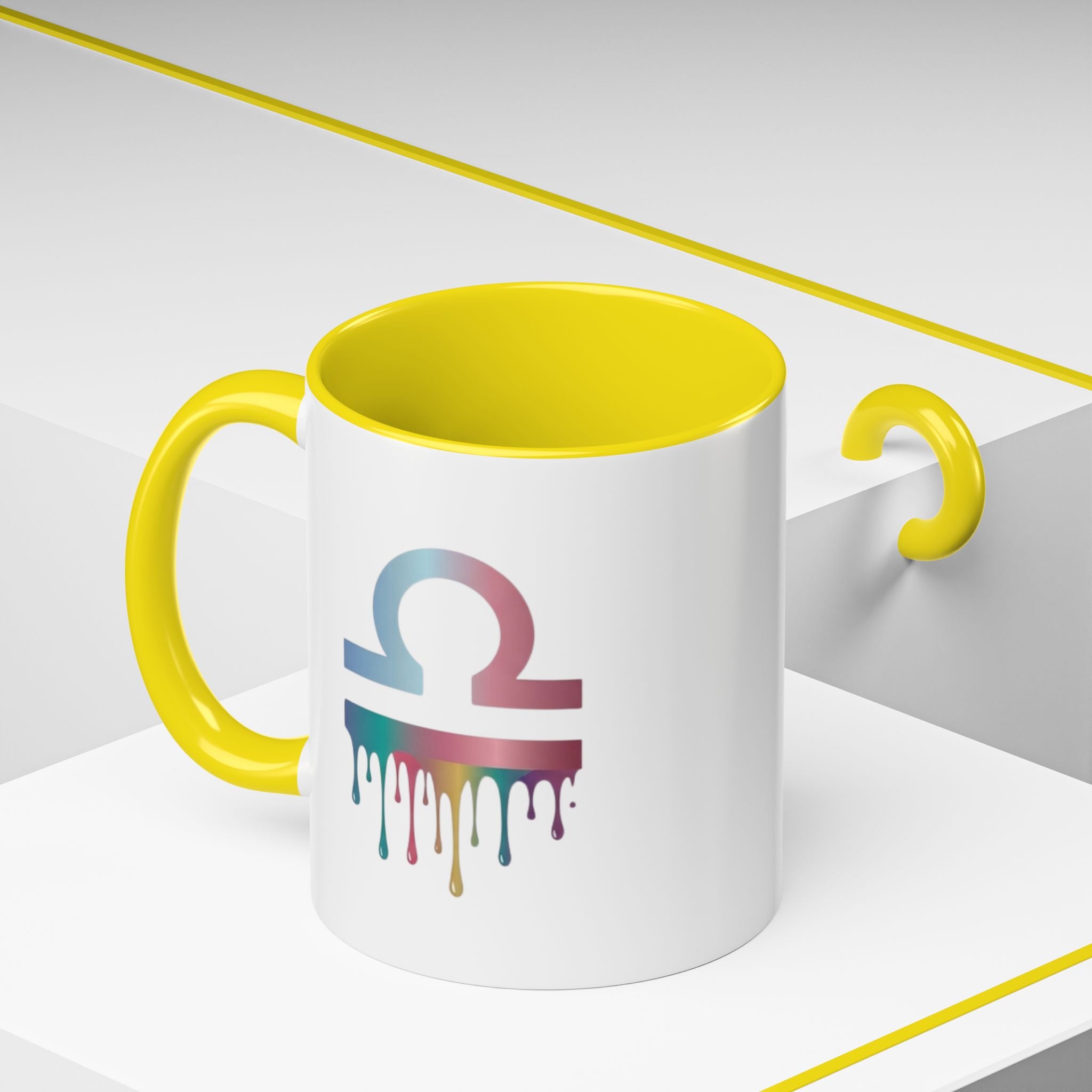 Libra Drip Accent Coffee Mug — Zodiac Symbol Rainbow Design