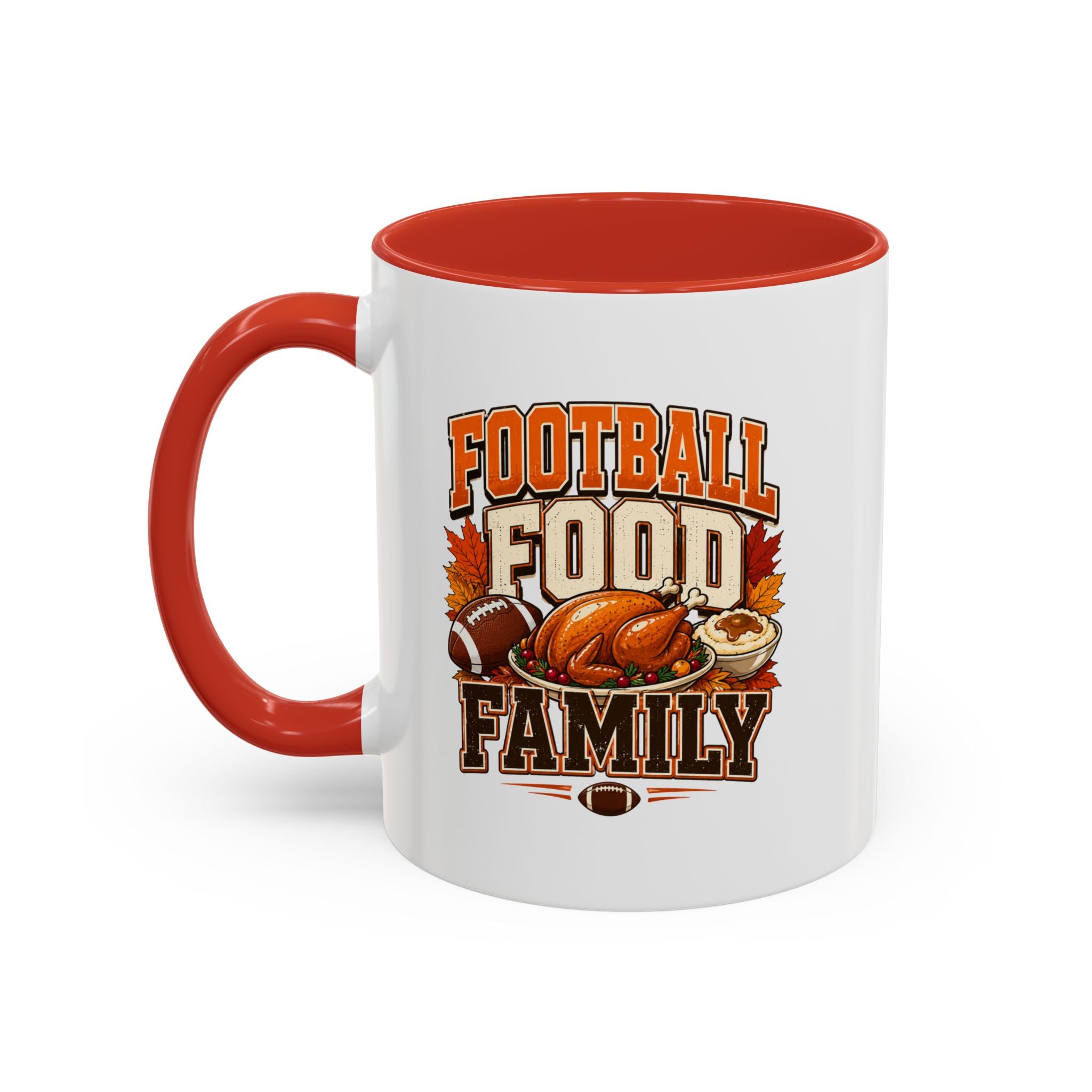 Thanksgiving Mug Football, Food & Family Coffee Mug — Thanksgiving Game Day Accent Mug
