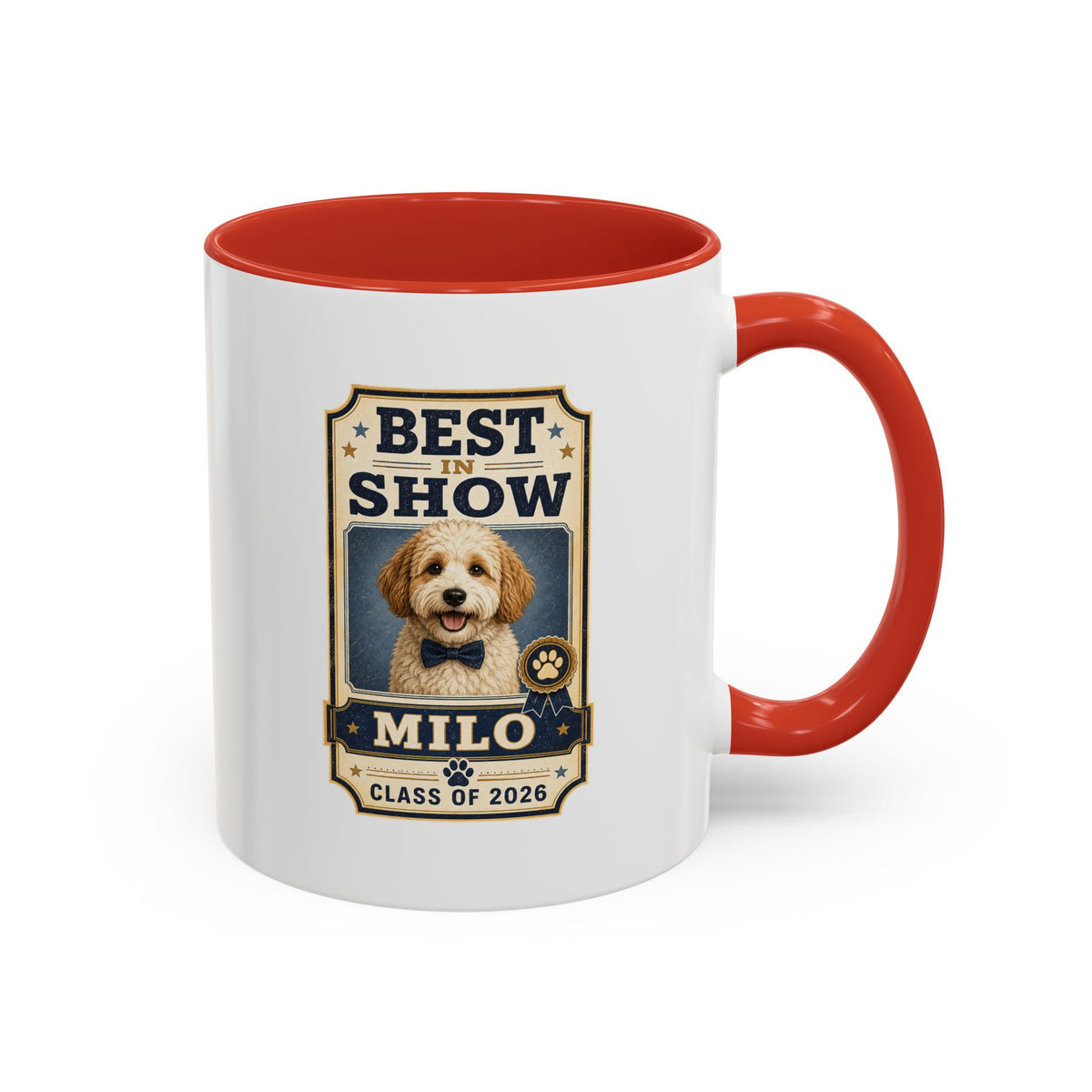 Milo Bailey Dog Dad Mom Best in Show Personalized Dog Photo Coffee Mug — Custom Pet Name (e.g., Milo) — Class of 2026 Accent Mug